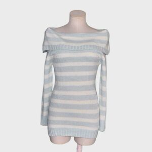 NWT BONGO Metallic Lurex Striped Off Shoulder Tunic Sweater